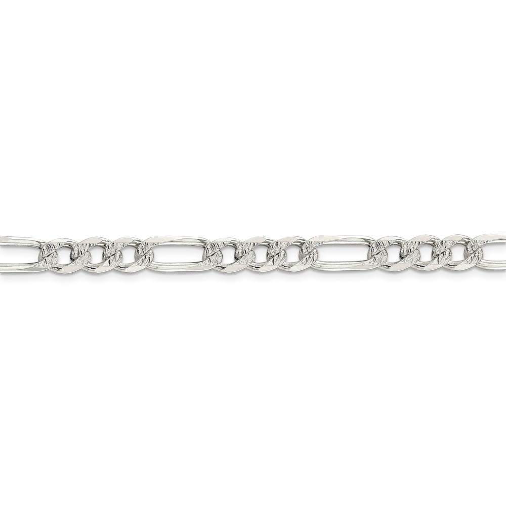 7mm Sterling Silver Solid Flat Pave Figaro Chain Bracelet