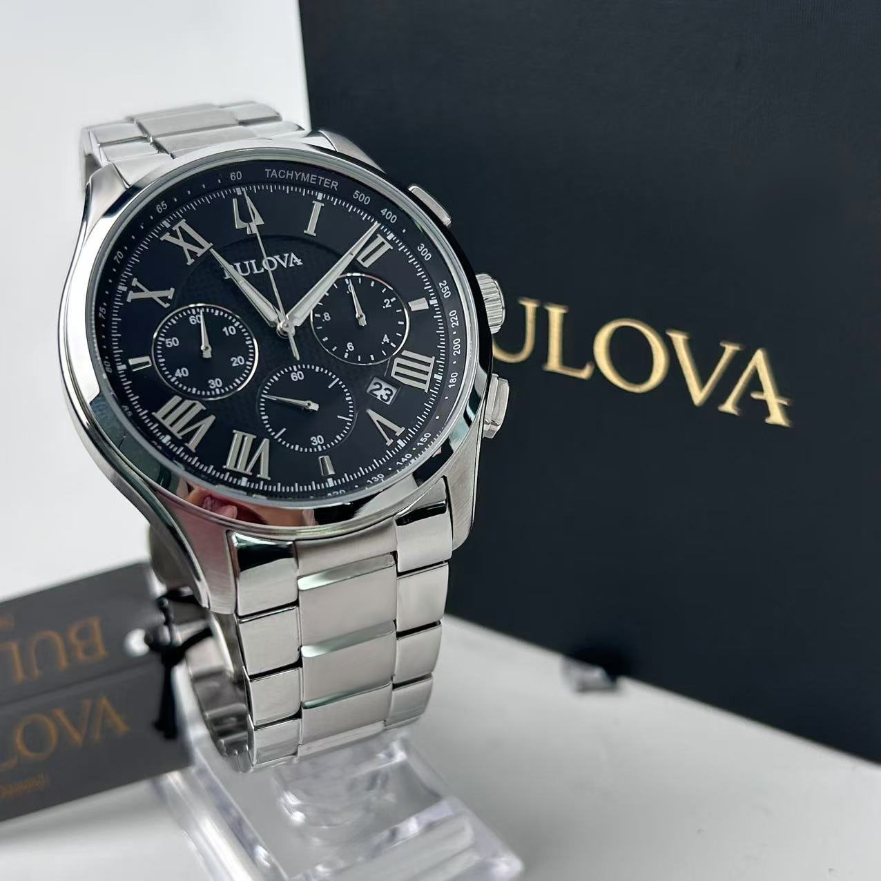 New Bulova Wilton 96B288 Men’s Stainless Steel Chronograph Quartz Watch 46mm