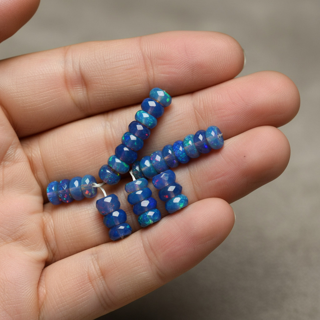 Ethiopian Blue Opal Beads Strand 4-5mm Faceted Rondelle Gemstone 8 Inch