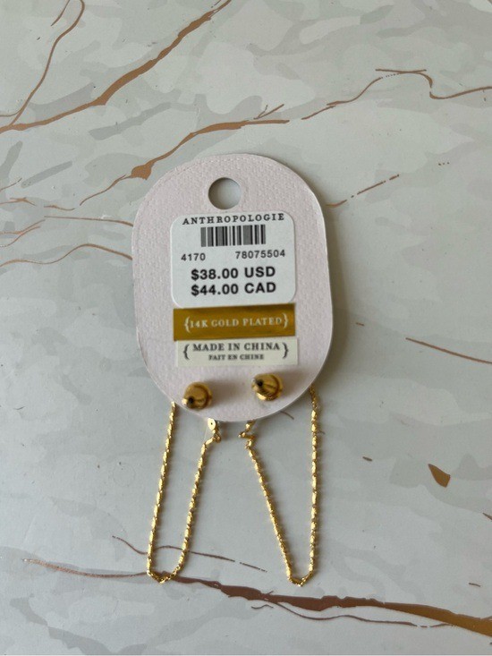 ANTHROPOLOGIE CRYSTAL BAR CHAIN DANGLE EARRINGS | 14k GOLD PLATED BRASS | NWT