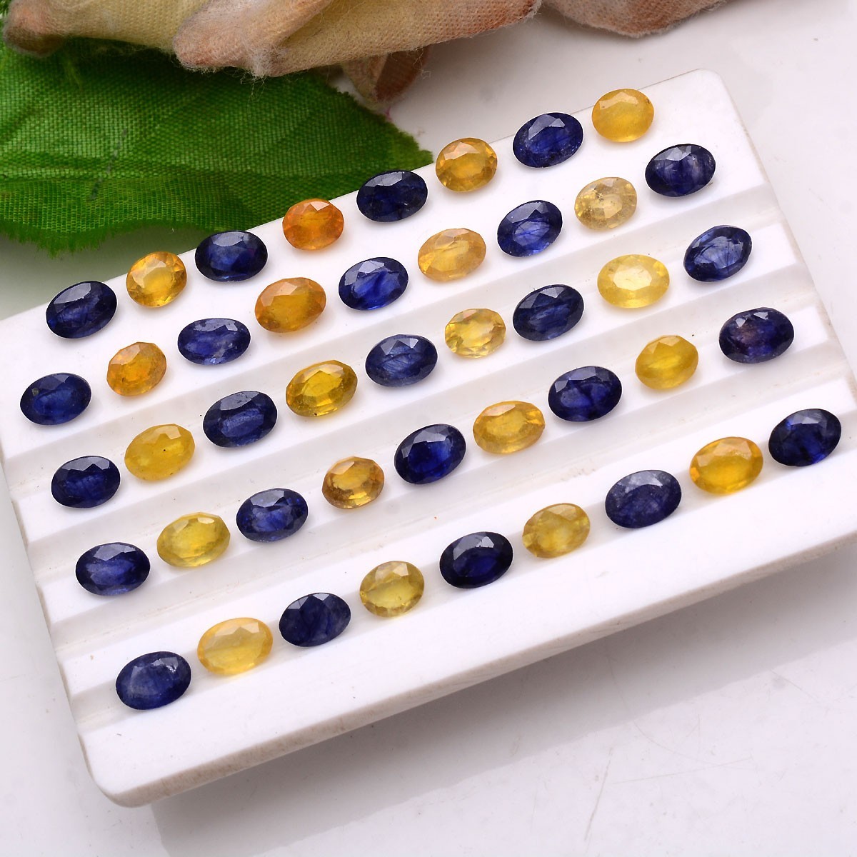 16 Pcs Natural Blue & Yellow Sapphire 6.15mm-7.20mm Hi-Grade Oval Cut Gemstones
