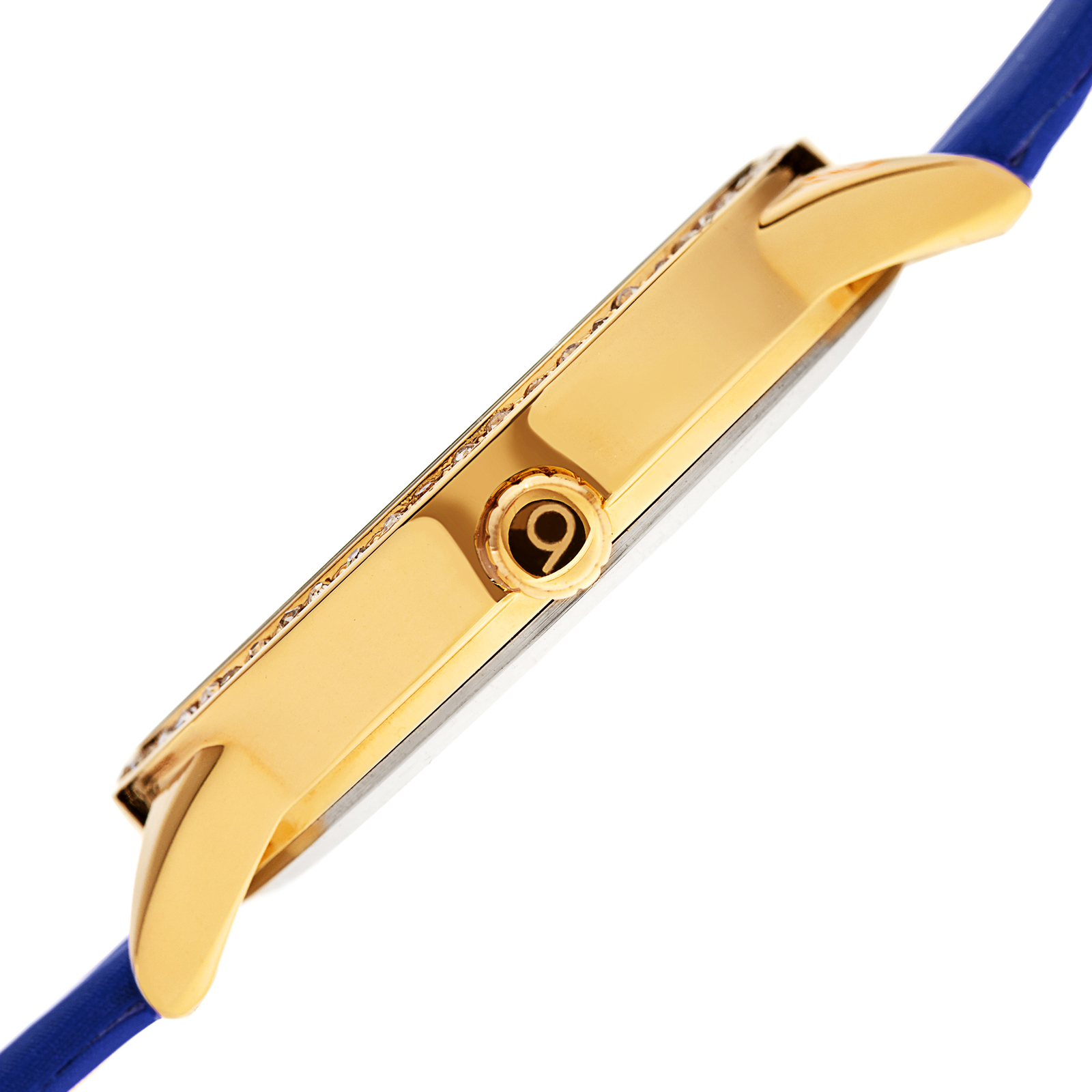 Women’s Burgi BUR203BU Swarovski Floral Gold Tone Dial Blue Leather Strap Watch