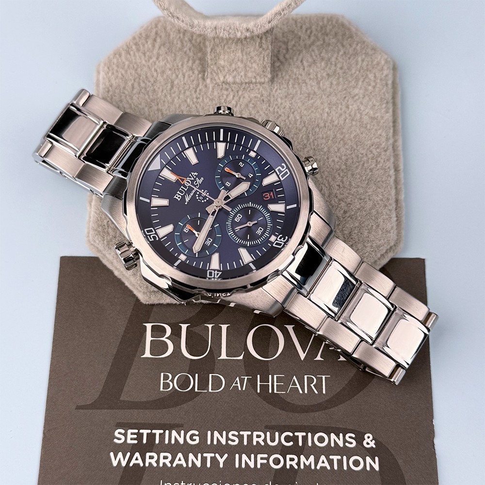 Men’s Bulova 96B256 Marine Star Chronograph Blue Dial Quartz Watch 43mm