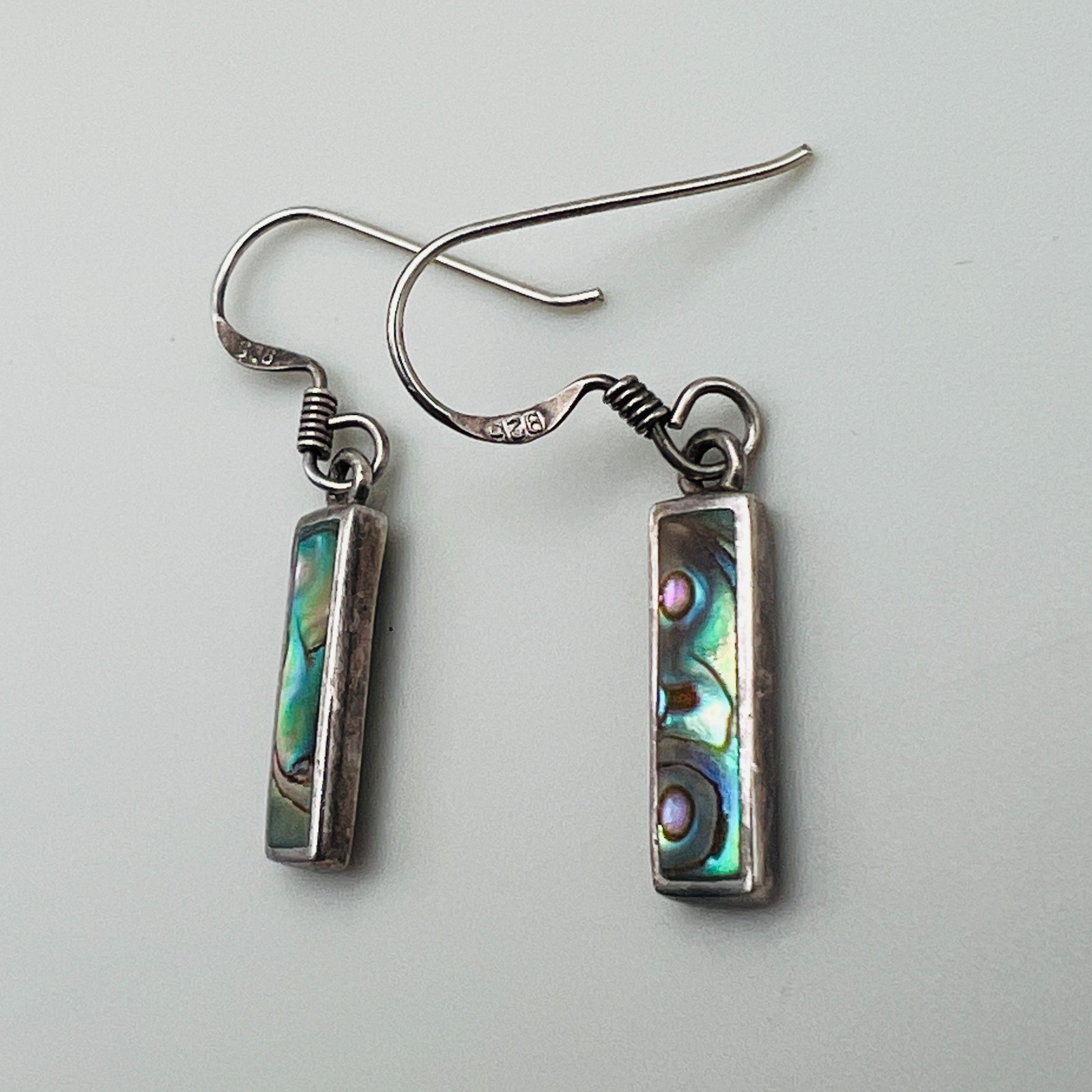 Abalone Pierced Sterling Silver Earrings Drop Bar Dangle Mother of Pearl Shell