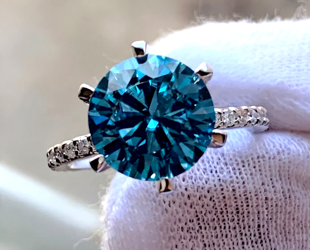 Amazing 6.00 Ct Cerulean Blue Diamond Solitaire Ring, Great Sparkle. FREE Studs