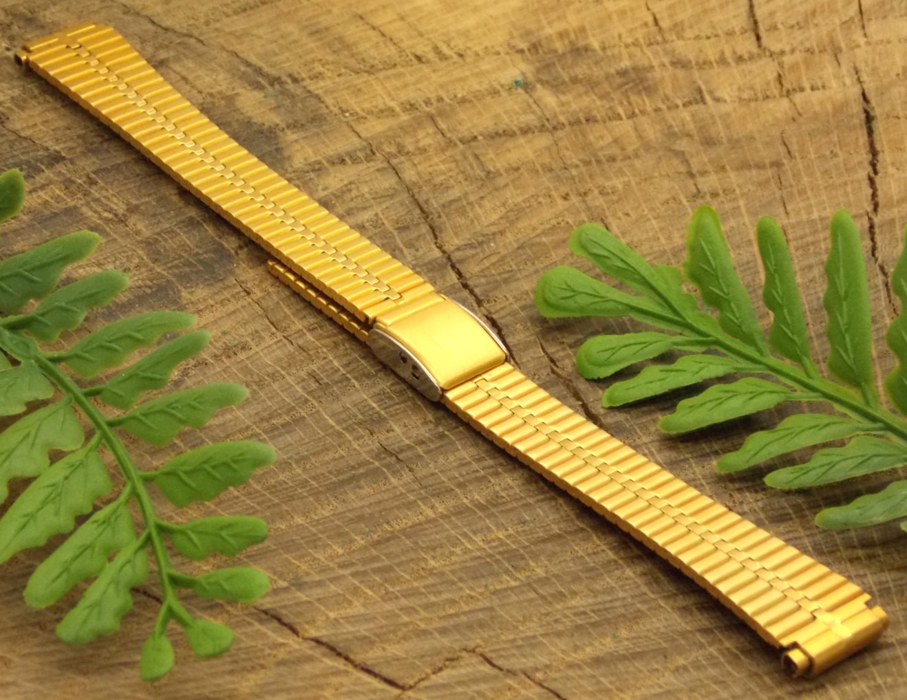 Vintage New Old Stock gold tone Speidel watch band bracelet 11mm Sliding Clasp