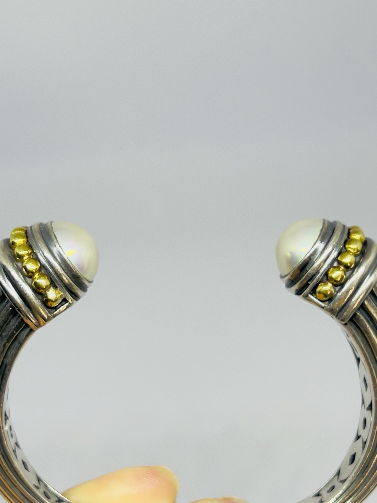 LAGOS Caviar Heavy 925/18k Yellow Gold Hinged Cuff Bracelet Mabe Pearls 64.7 g