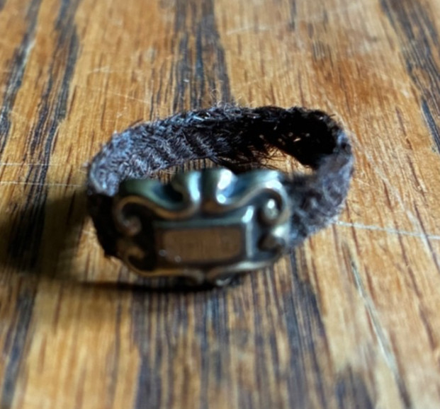 Antique Victorian Mourning Hair Ring Woven Hairwork Jewelry Scroll Front