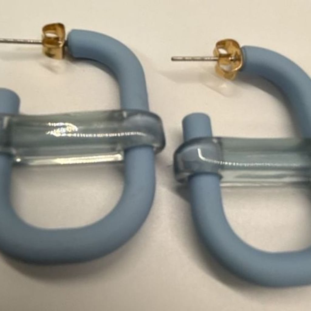 Light Blue Matte and Acrylic “Pipe” Hoop Earrings Retro 80’s Vtg