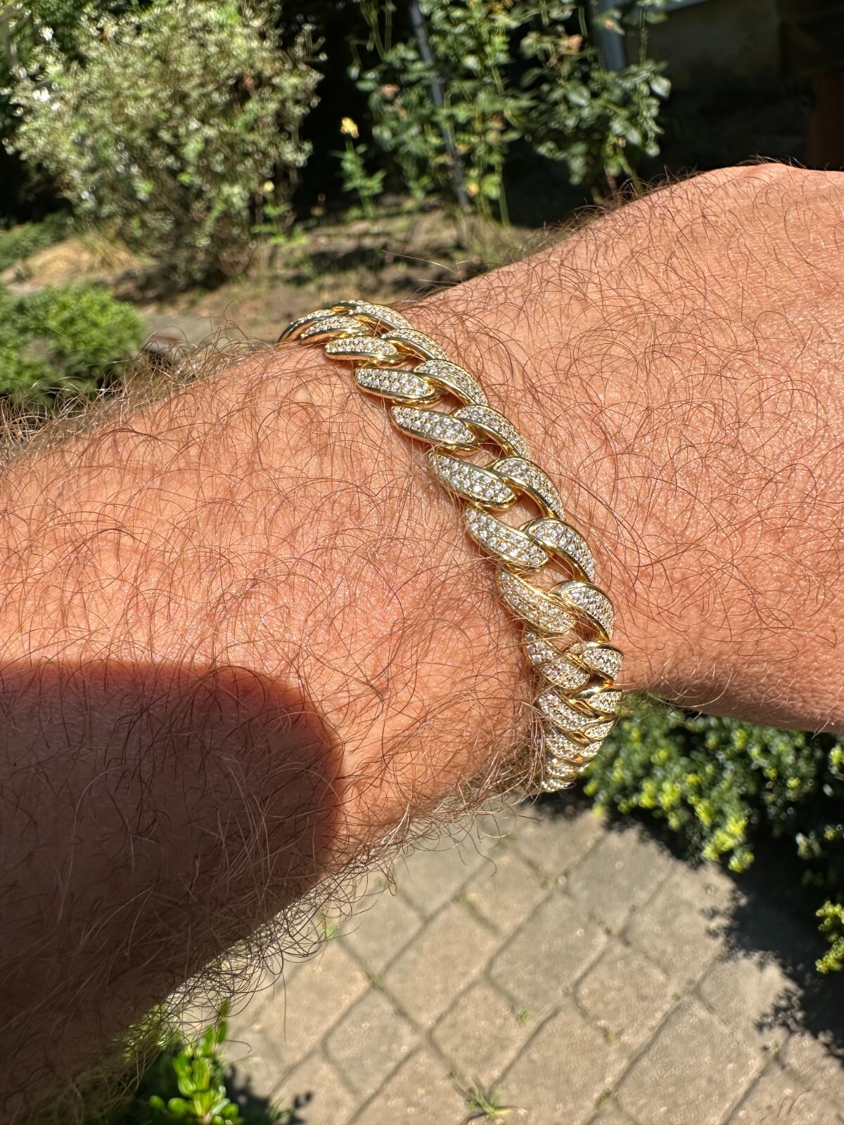Mens Miami Cuban Link Bracelet Real Icy Solid 14k Gold Plated 925 Silver CZ 12mm