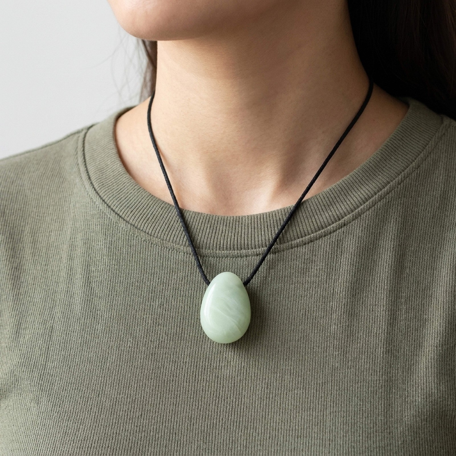 China Jade Drop Pendant with Cotton Ribbon Drilled | Gemstone Jewelry