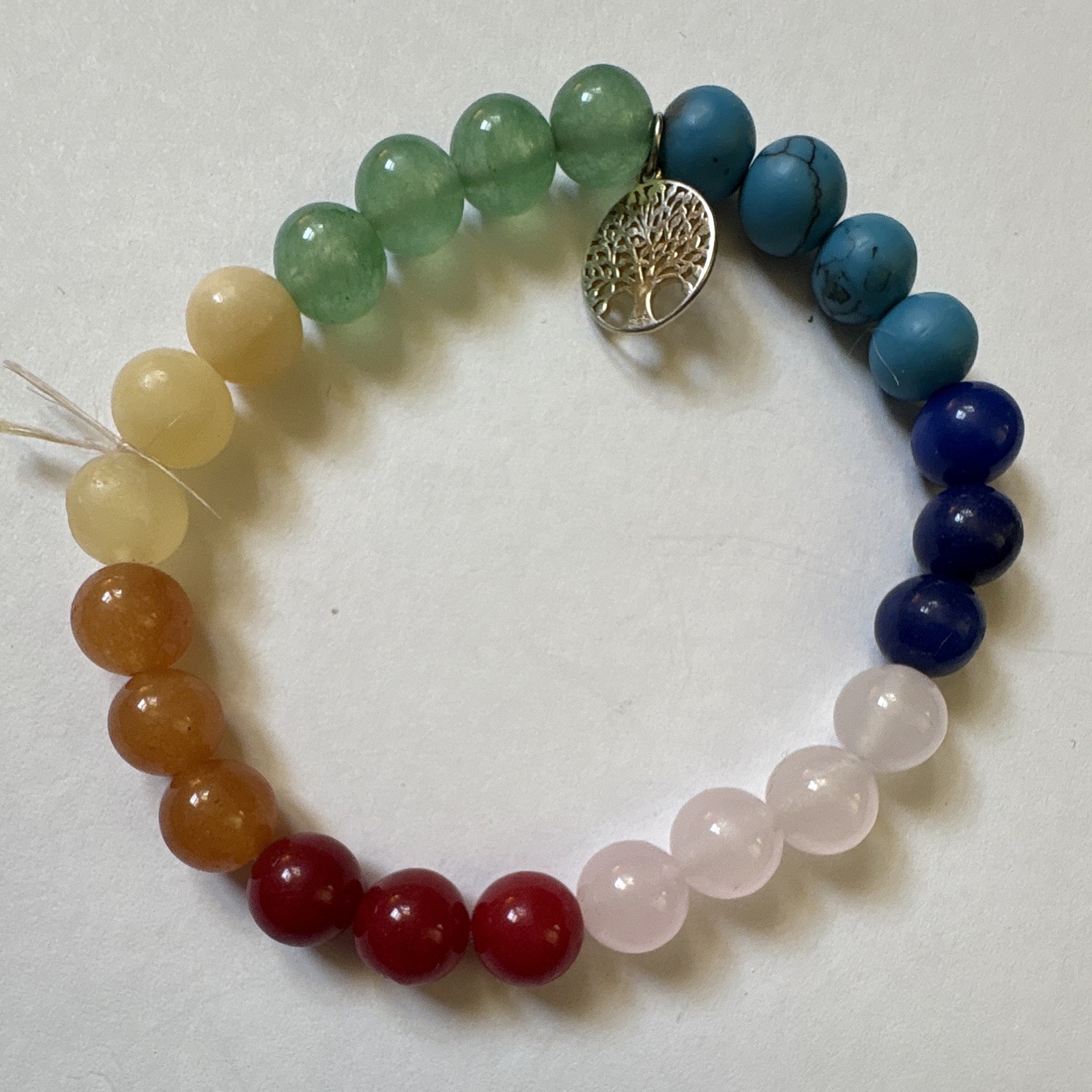 Multicolor Stone Beaded Stretch Bracelet Tree of Life Dangle Charm Round Beads
