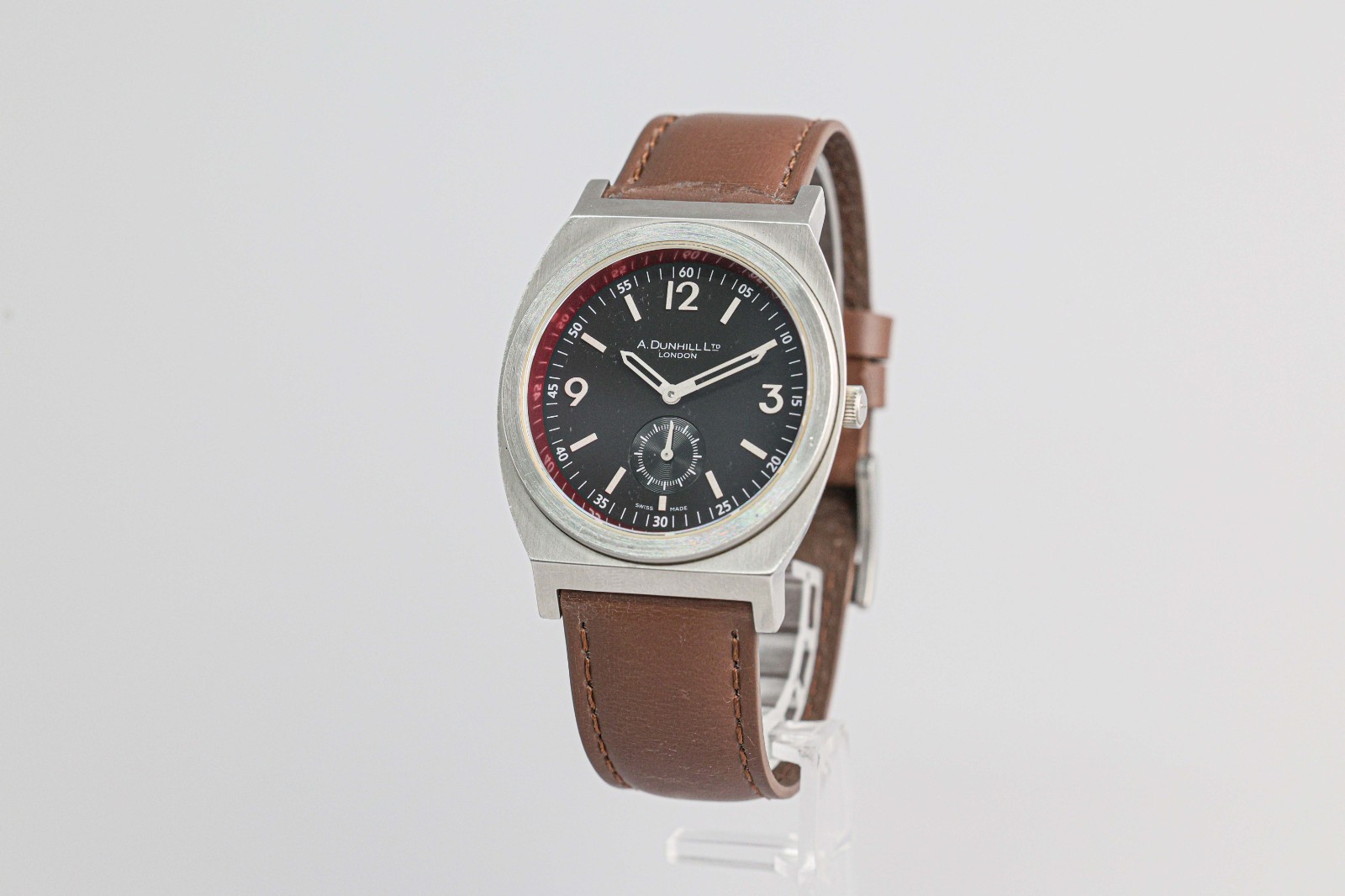 **NEAR MINT** Dunhill RPM 8034 Silver Quartz Small Second Black Dial Men’s Watch