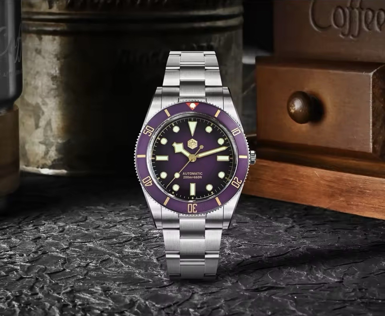 San Martin 37mm 20Bar Automatic ST2130 Sea-Gull Movement Purple Dial