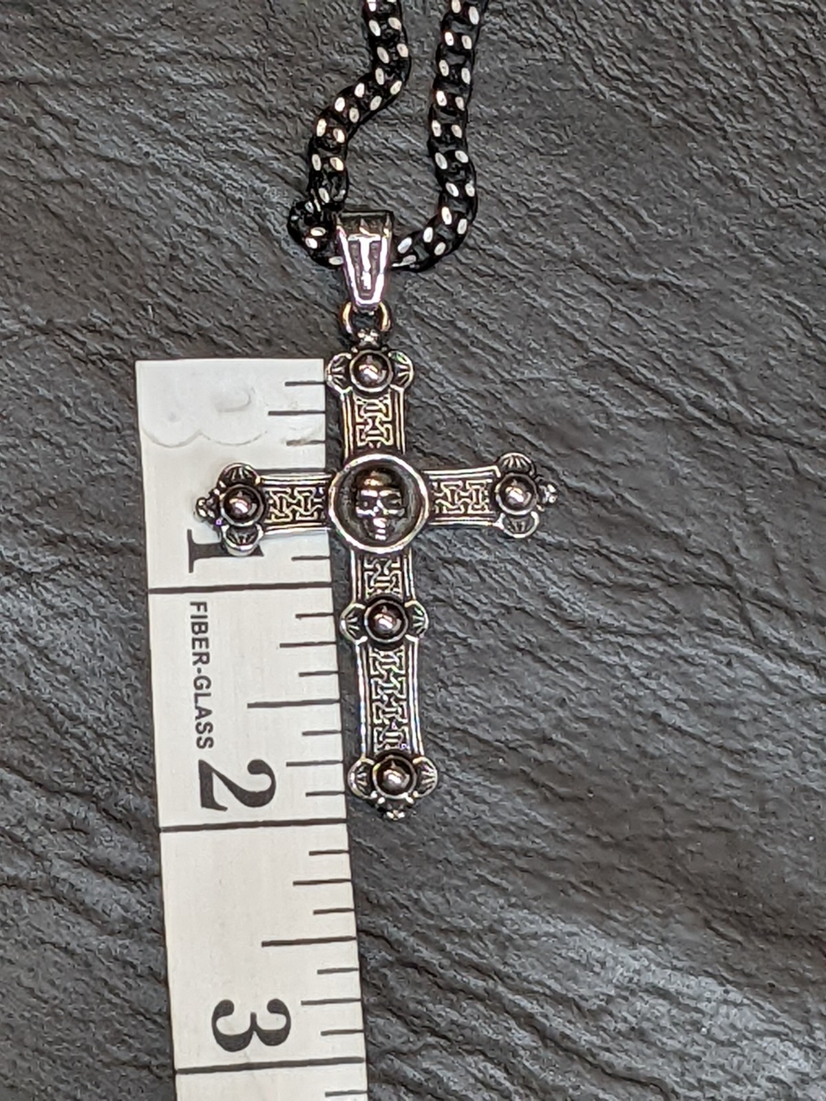 Gothic Skull Cross Necklace Pendant Silver Tone Black Chain Emo Rebel Biker ~47″