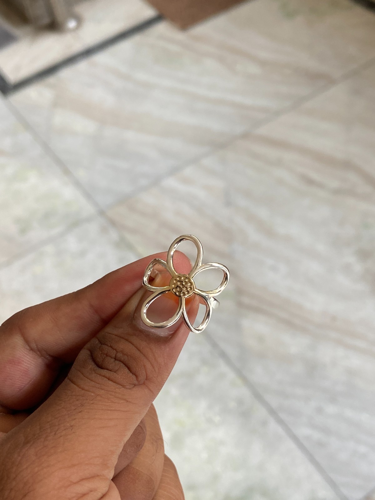 925 Sterling Silver Daisy Flower Ring Two Tone Gold Open Petal Boho Band 4-15US