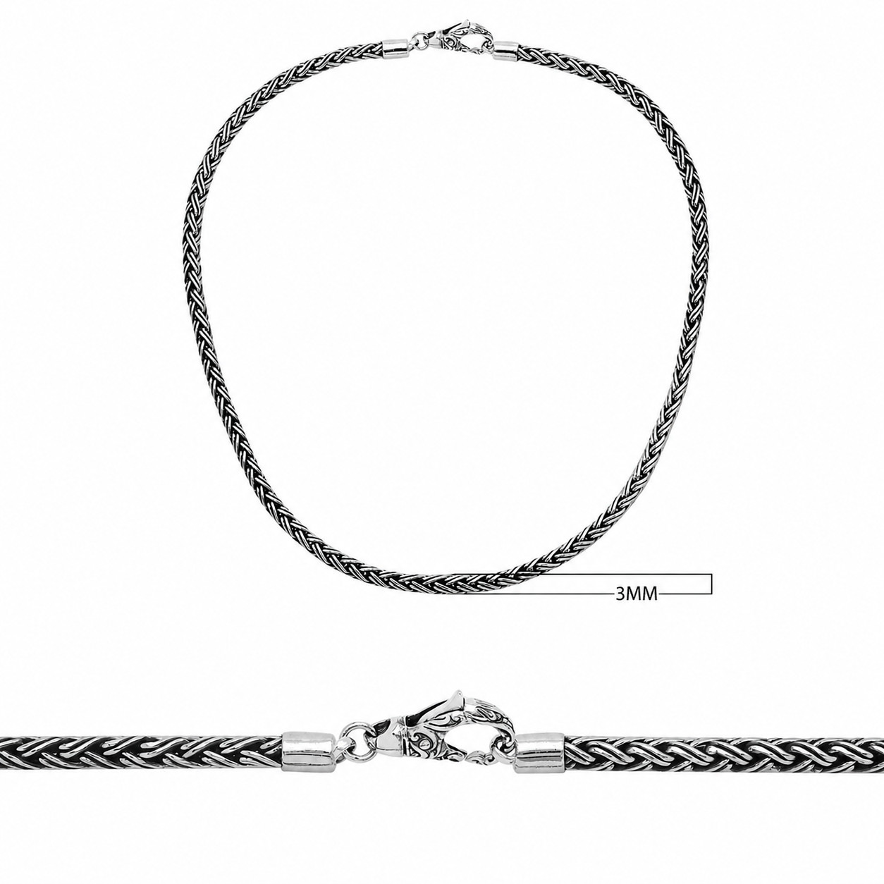 Bali 925 Sterling Silver Oxidized Wheat Chain Necklace 16–30 in