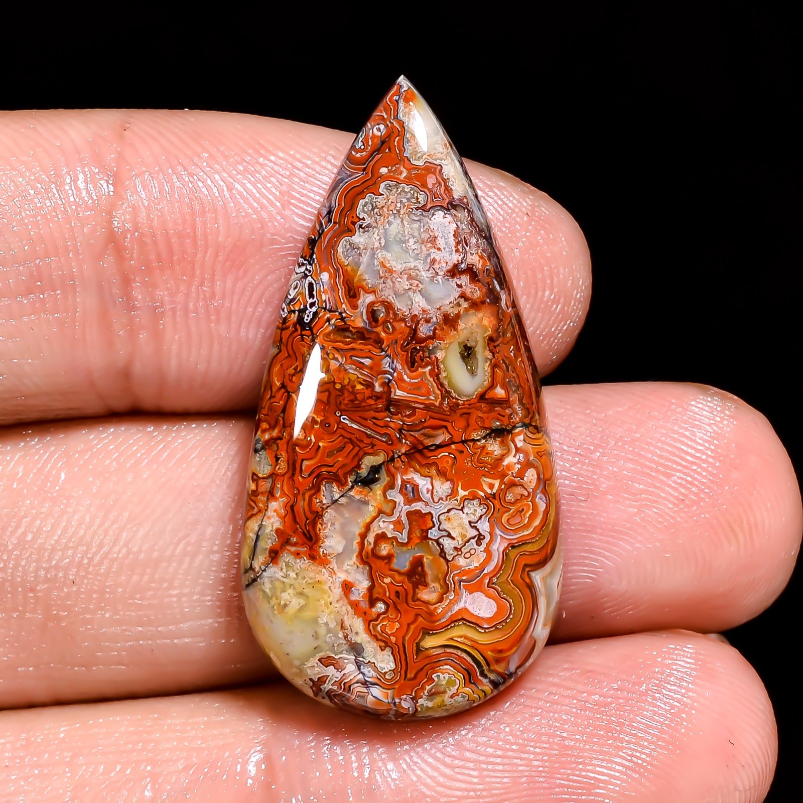 Natural Crazy Lace Agate Pear Shape Cabochon Loose Gemstone 32X16X5 MM 23 Cts.