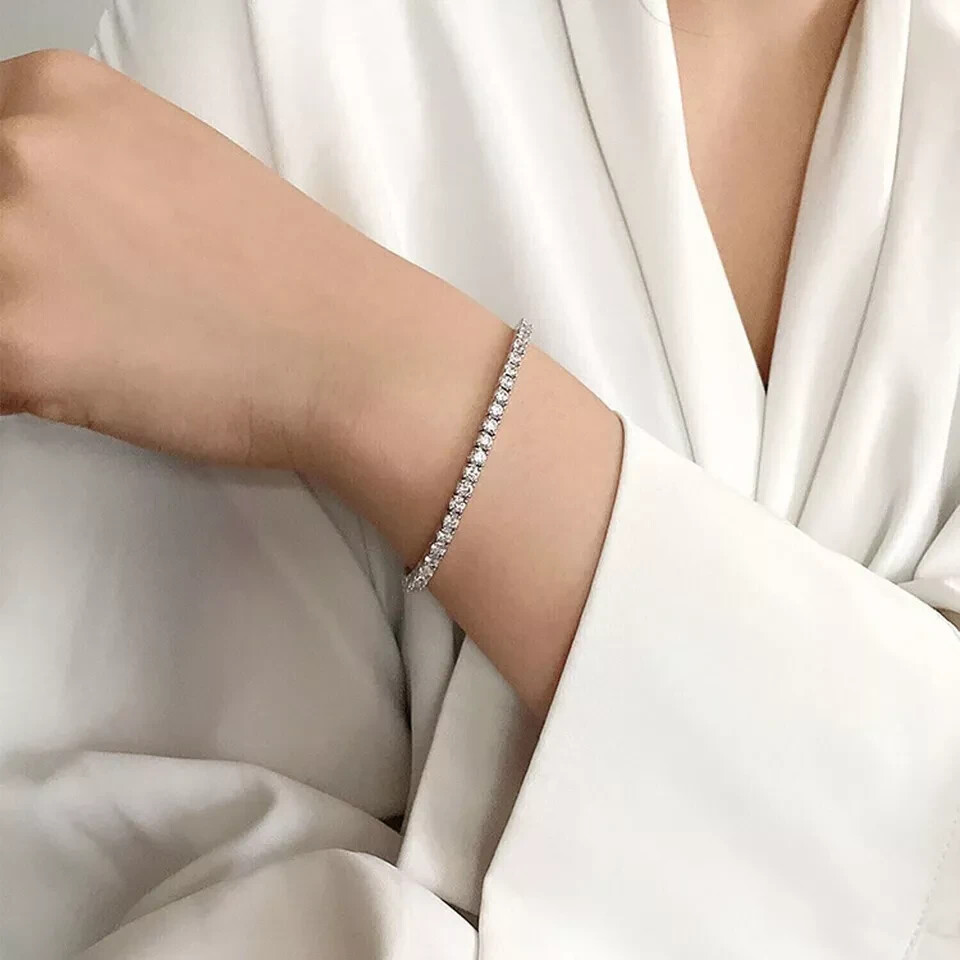 Women’s Tennis Bracelet For Daughter Gift Round Natural Diamond 14k White Gold