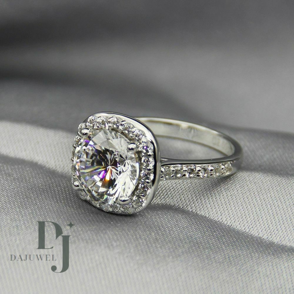 Moissanite Halo Engagement Ring 2.50 CT Round Brilliant Cut Solid 14K White Gold