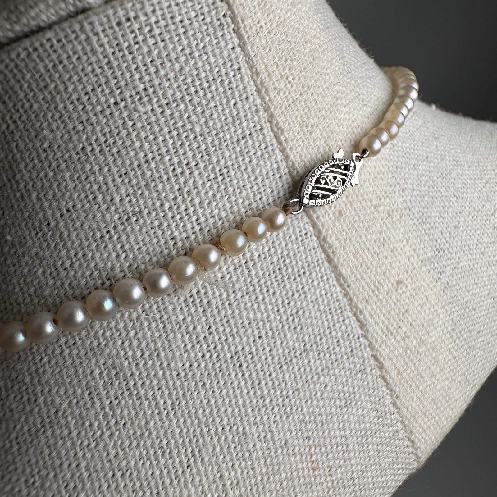 Vtg Graduated Cultured Seed Pearl Necklace 15in 10KTS Clasp Estate Heirloom MCM