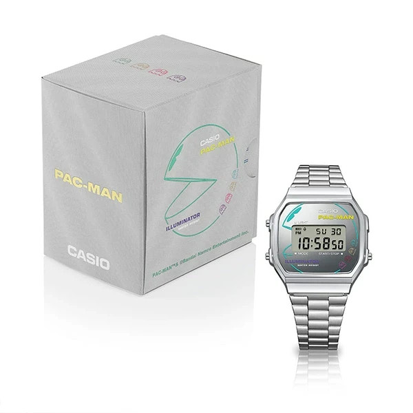 Casio PAC-MAN A168WEPC-7A Digital Stainless Steel Watch New from Japan
