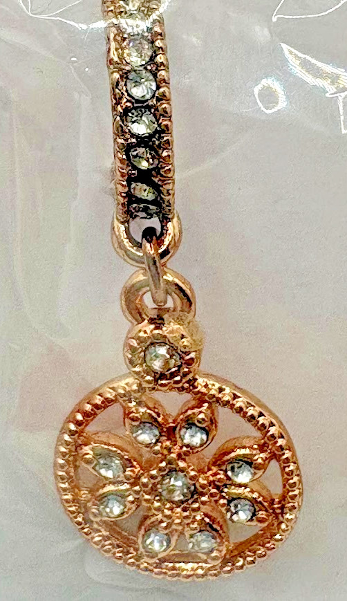 Avon Rose Gold Tone Clear Crystal Medallion Drop Dangle Earrings in Gift Box NIB