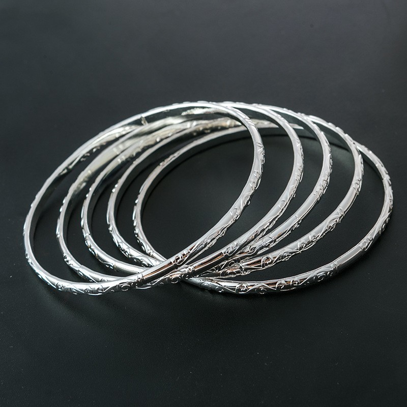 5Pcs 925 Silver Plated Pattern Bracelet Fashion Stacked Band Women’s Bracelet