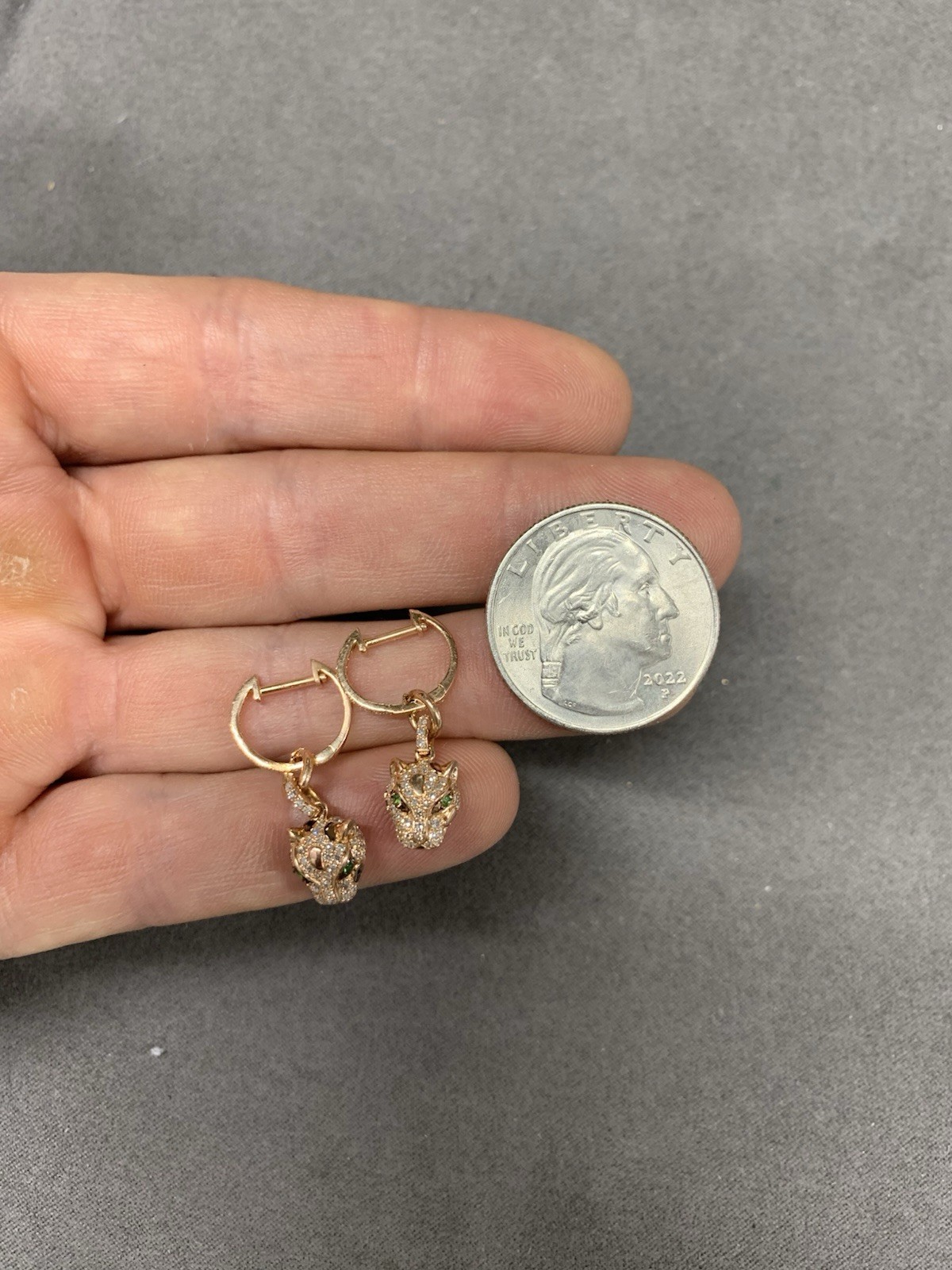 Effy 14K Rose Gold Panther Diamond Tsavorite Drop Dangle Earrings