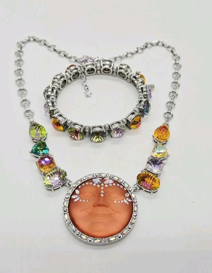 Kirks Folly Necklace Cosmic Bliss Empress Seaview Moon Silver tone Set 2pc