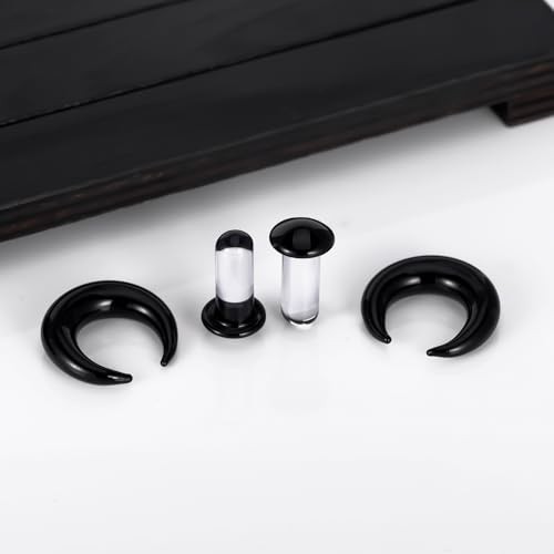 Single Flare Glass Ear Gauges Stretching Kits 2PCS C-Shape Septum 6mm Black
