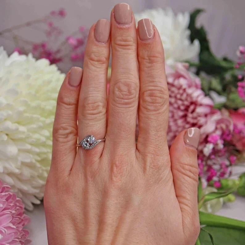 2Ct Round Cut Lab Created Diamond Wedding Toi Et Moi Ring 14K White Gold Plated