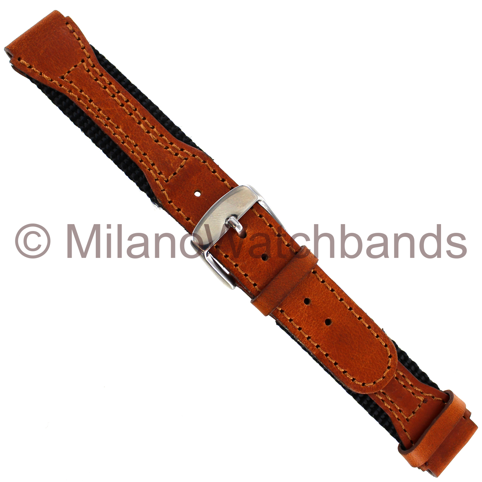 16mm Speidel Hiker Swiss Army Black Nylon Honey Tan Genuine Leather Watch Band
