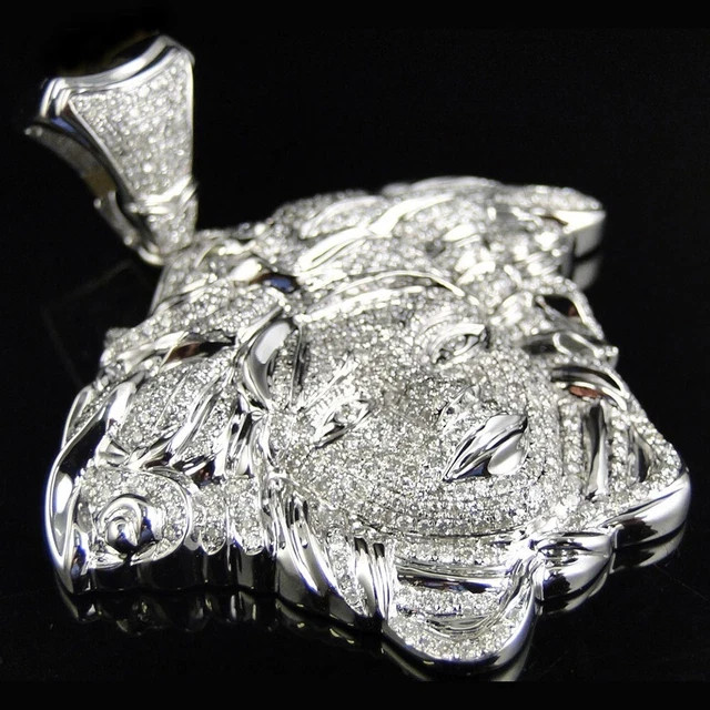 4Ct Real Moissanite 14k White Gold Plated Silver Custom Medusa Head Pendant 2.5″