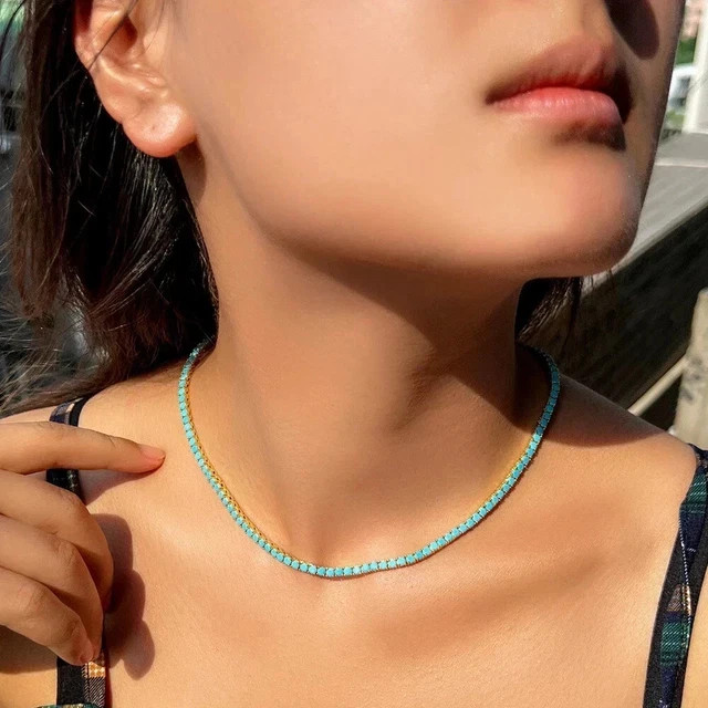 20TCW Round Cut Lab Created Diamond Tennis Necklace 14k Yellow Gold Plated