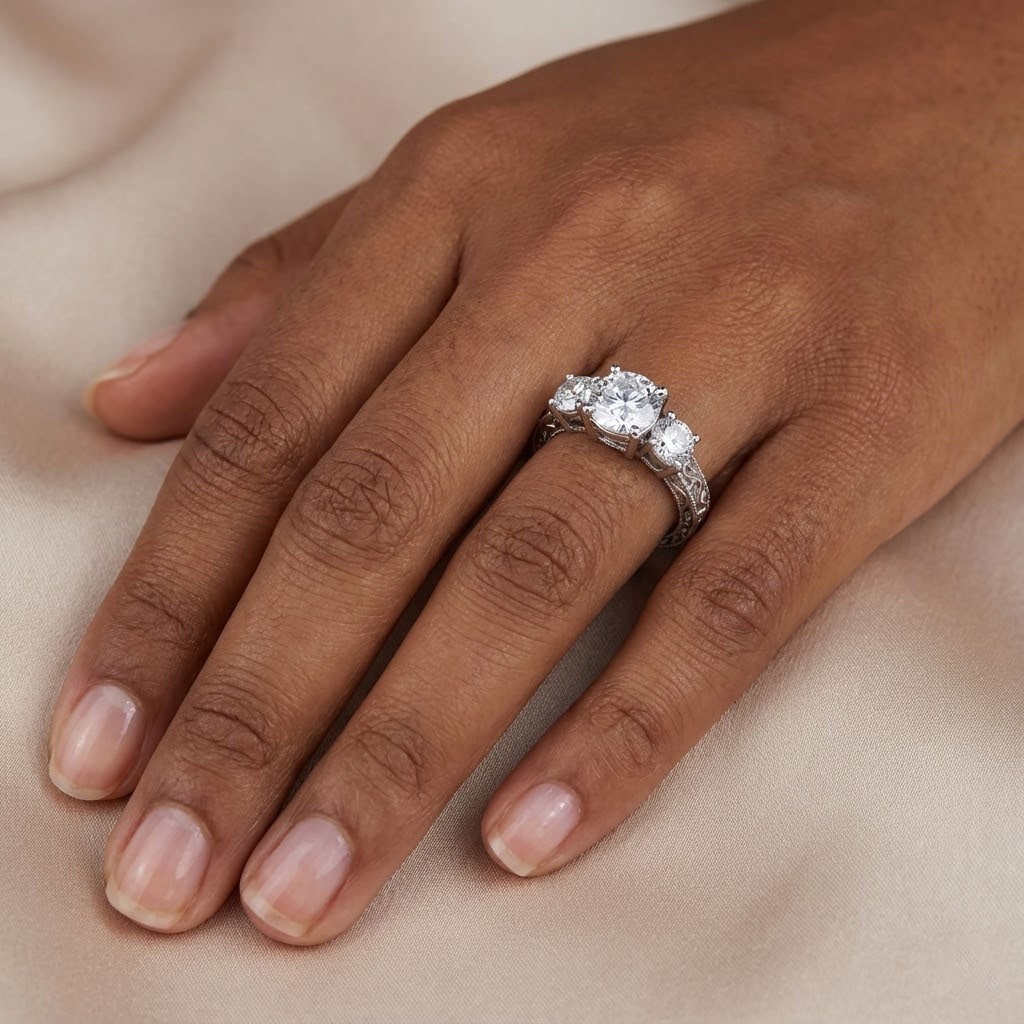 3-Stone Engagement Ring Vintage 18K Gold 2.52 CT Round Lab-Grown Diamond E VS1