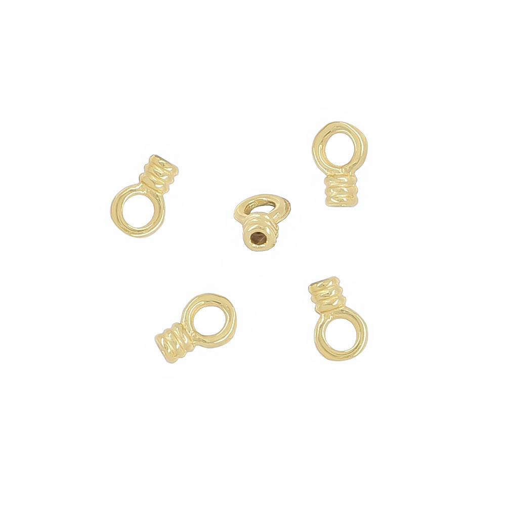 10 Gold Plated Sterling Silver Tiny Cord End Crimp Beads (0.7mm Hole) #51252