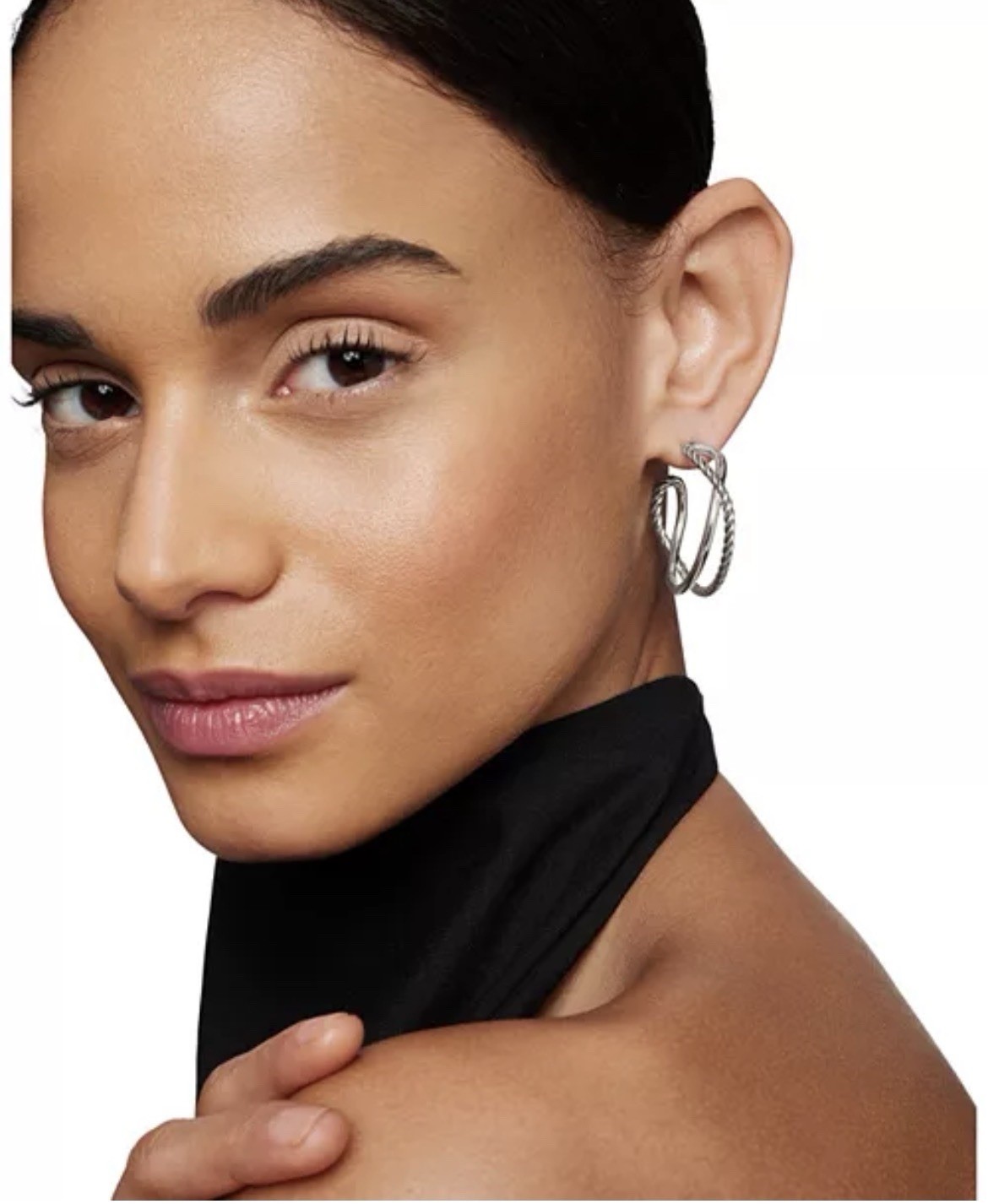 David Yurman Double Twisted Cable Hoop Earrings Sterling Silver with Pouch