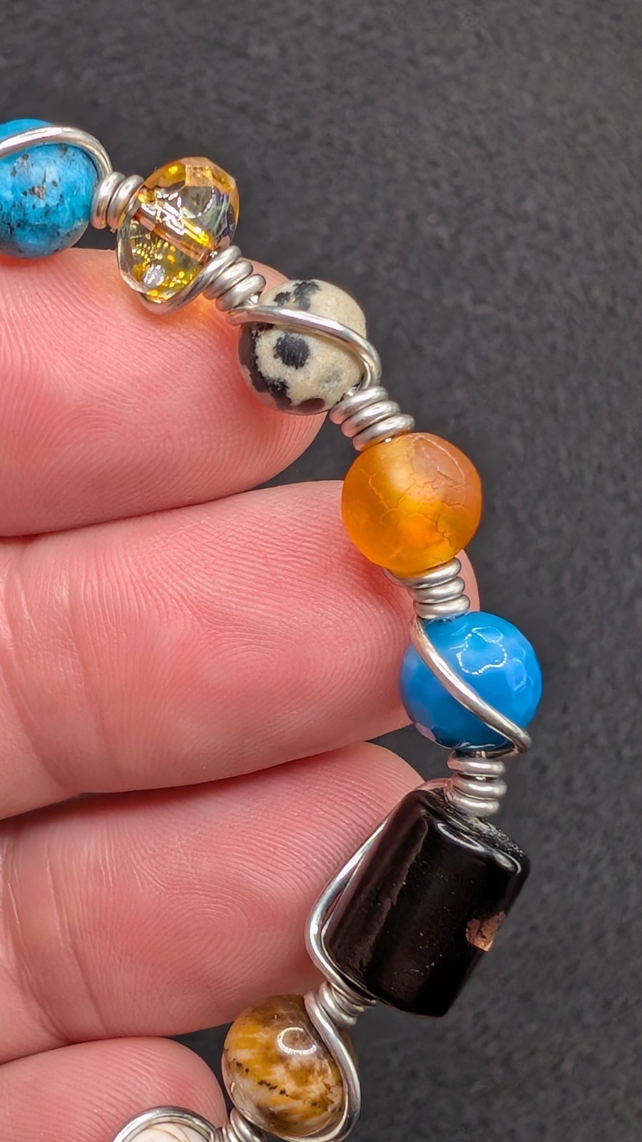 Stylish Mixed Boho Beaded Wire Wrapped Bracelet (18cm) M Wrist