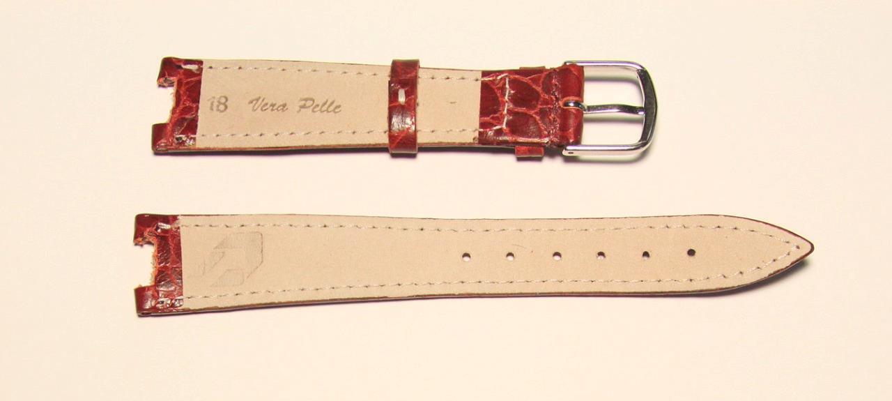 Vera Pelle Brown Crocodile Grain Padded Wristwatch band Strap 18mm