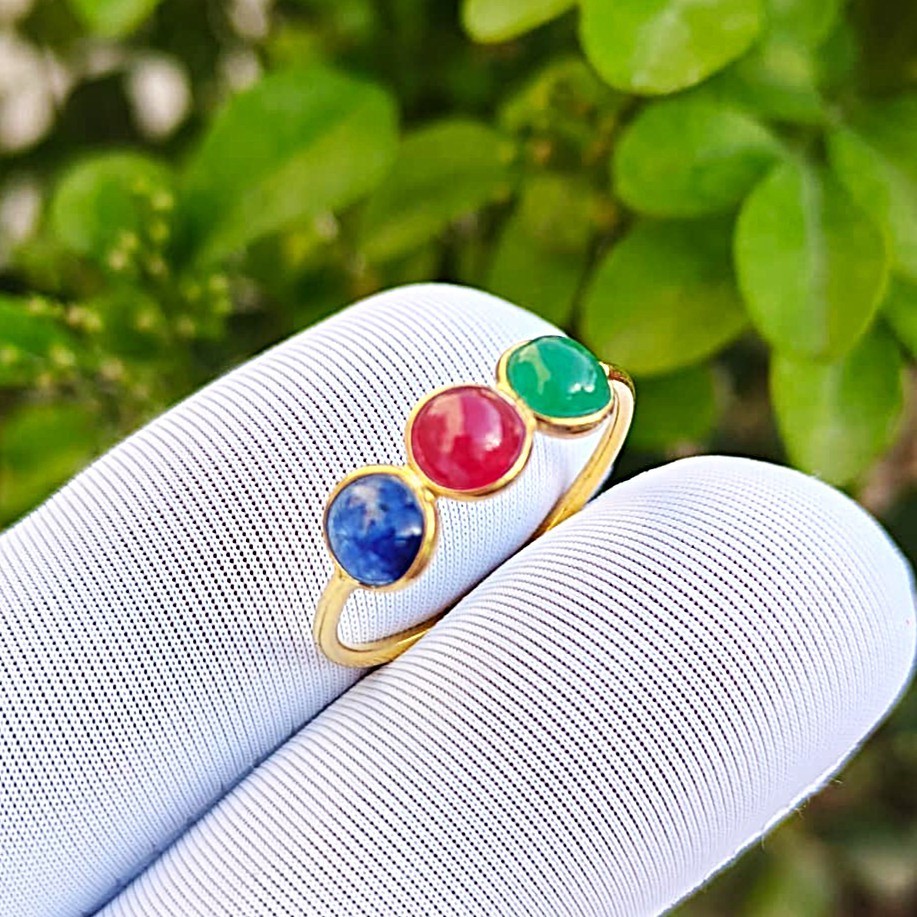 Blue Sapphire, Ruby, Emerald Gemstone Handmade 925 Solid Silver Gold Plated Ring