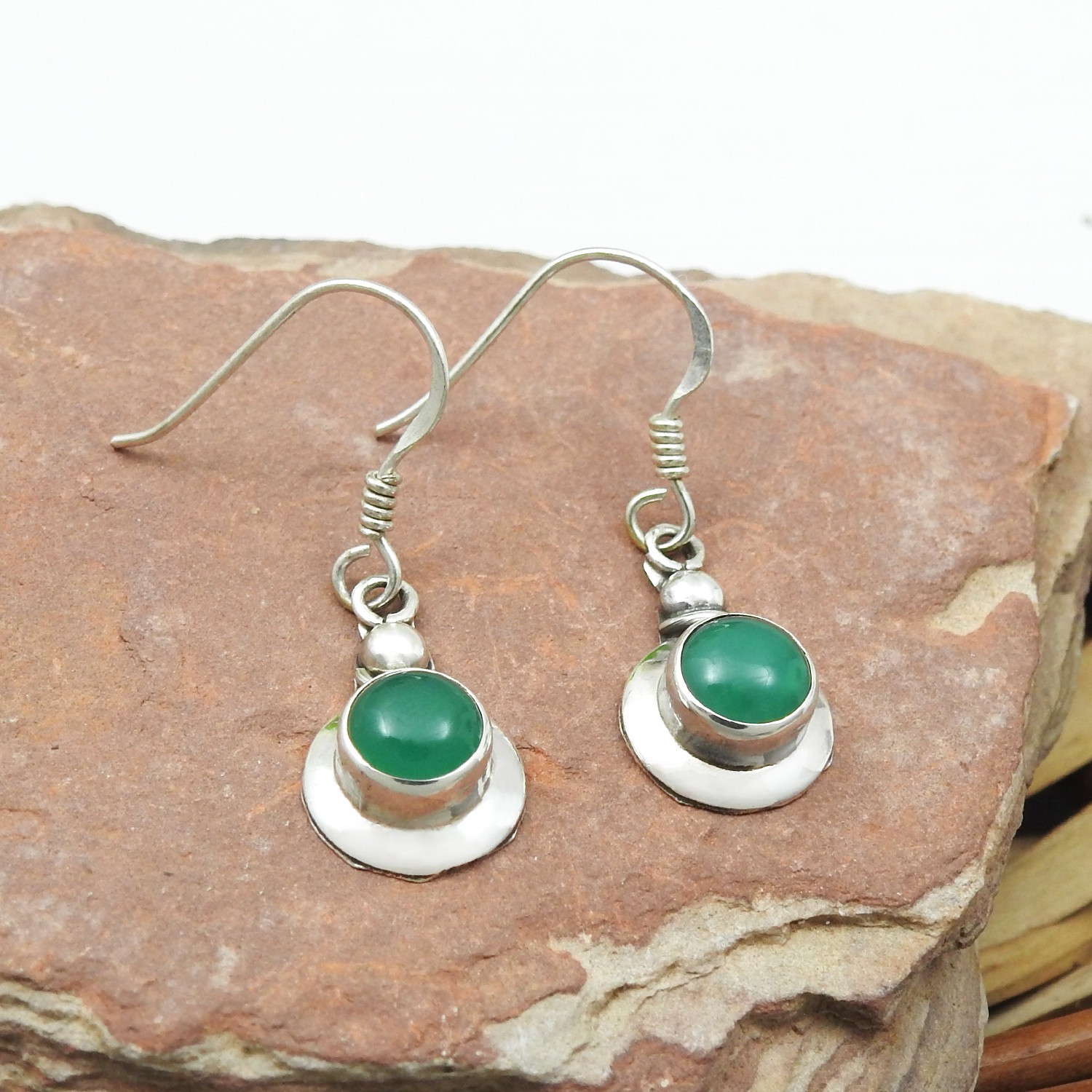 Natural Green Onyx Gemstone Dangle Earrings 925 Sterling Silver Bohemian Jewelry