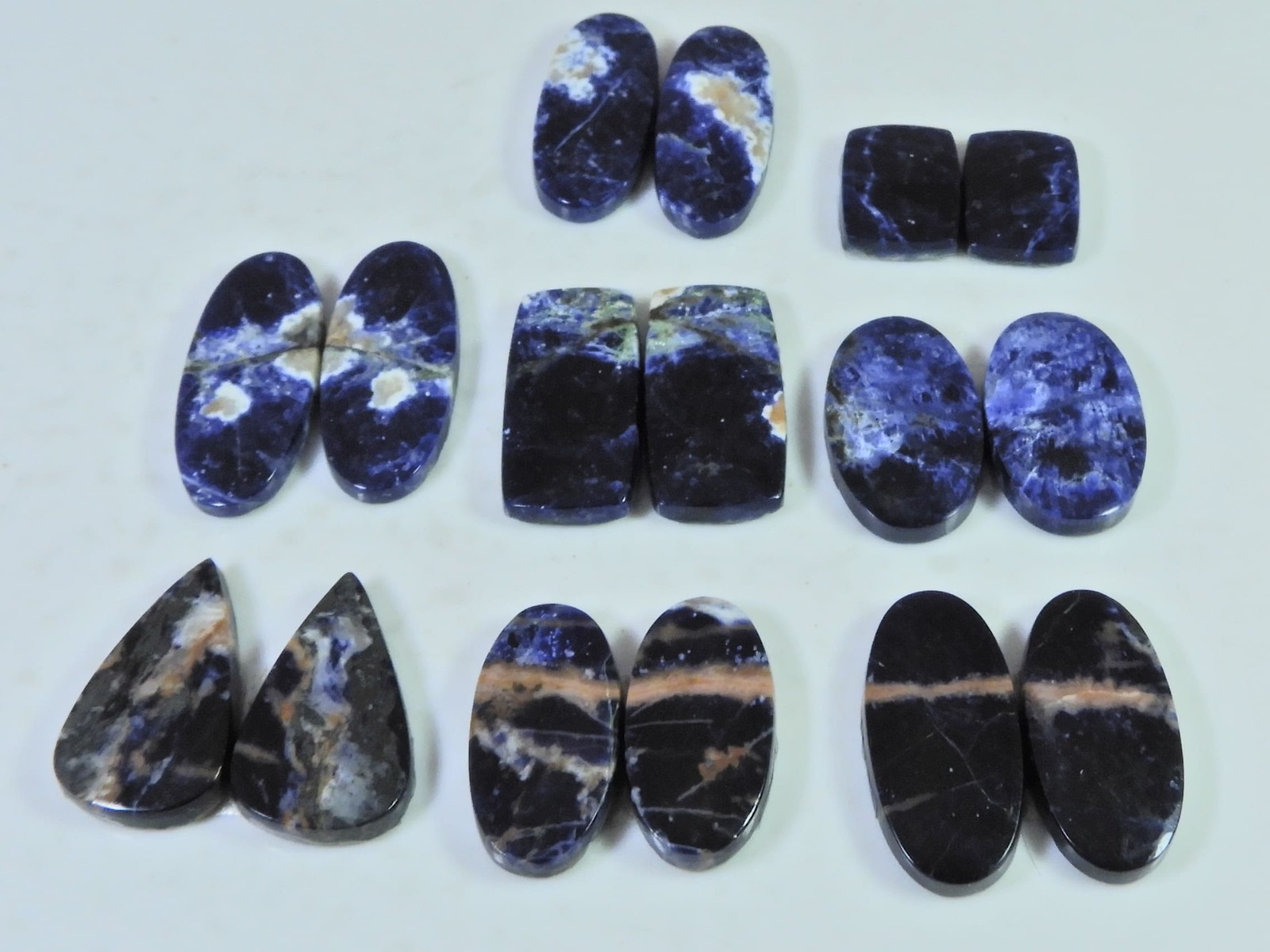 132Cts. Natural Sodalite Matched Pair Mix Cabachon Loose Gemstone 08Pair Lot g14