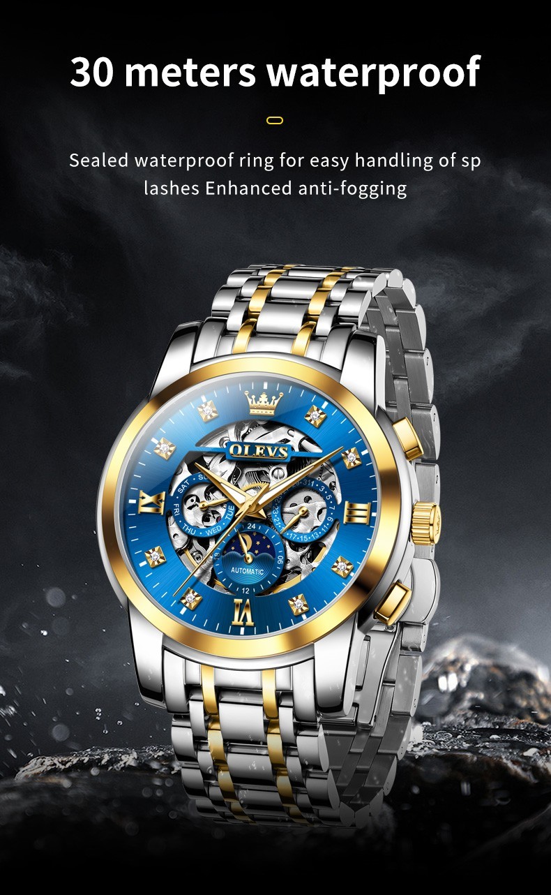 OLEVS 6721 Hollow Multifunction Dial Fashion Men Automatic Mechanical Wristwatch