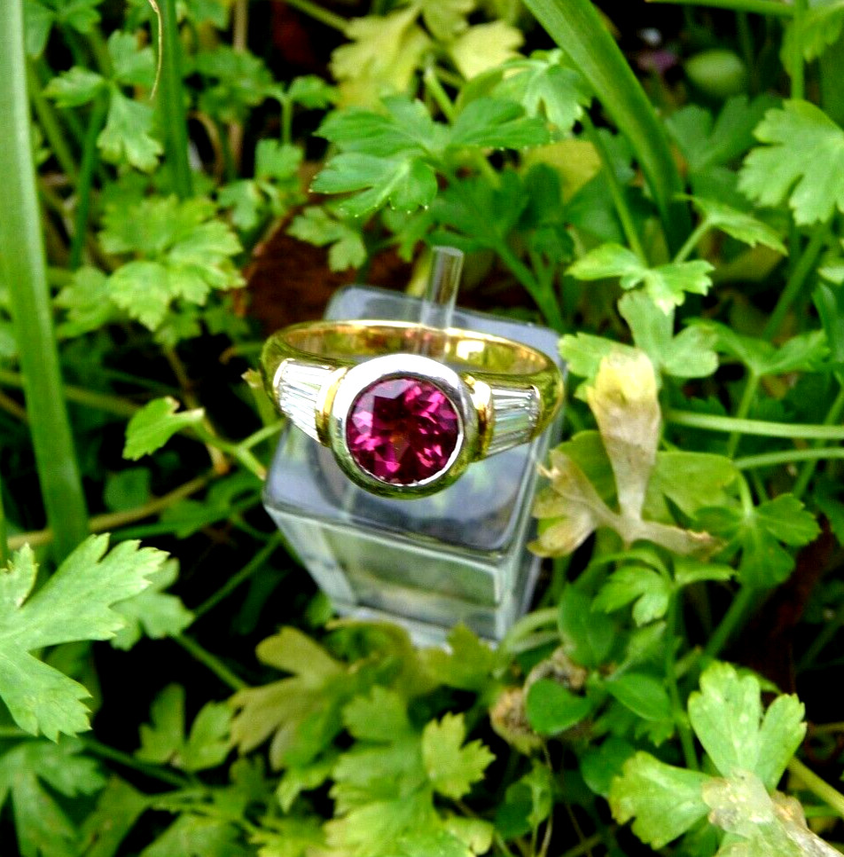 Ring 750 yellow gold 1.28ct pink tourmaline 0.60ct diamonds size 55/17.5 mm rubellite