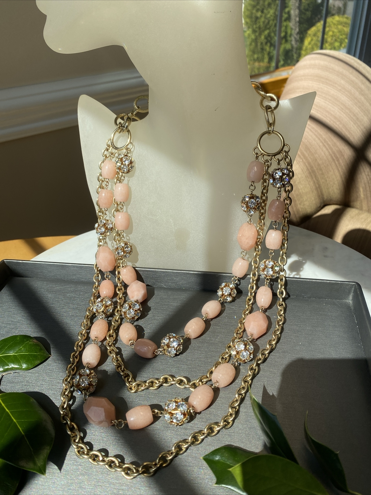 Vintage Necklace Estate Jewelry Pre-Owned Pink Gem Unusual Layered Sautoir