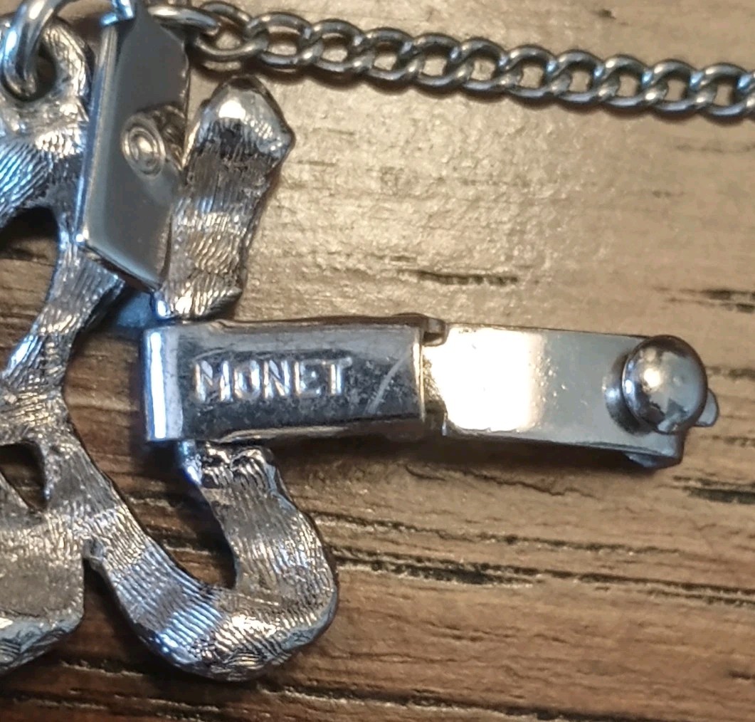 Vtg Monet Bracelet Ribbon Link Silver Tone Safety Chain 80s Textured Signed
