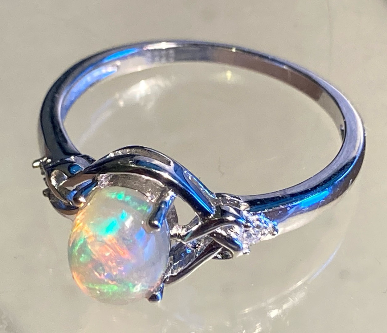 Fire Opal Ring Natural 8x6mm Solid Opal Solid Sterling Silver Sizes 6 to 11 US