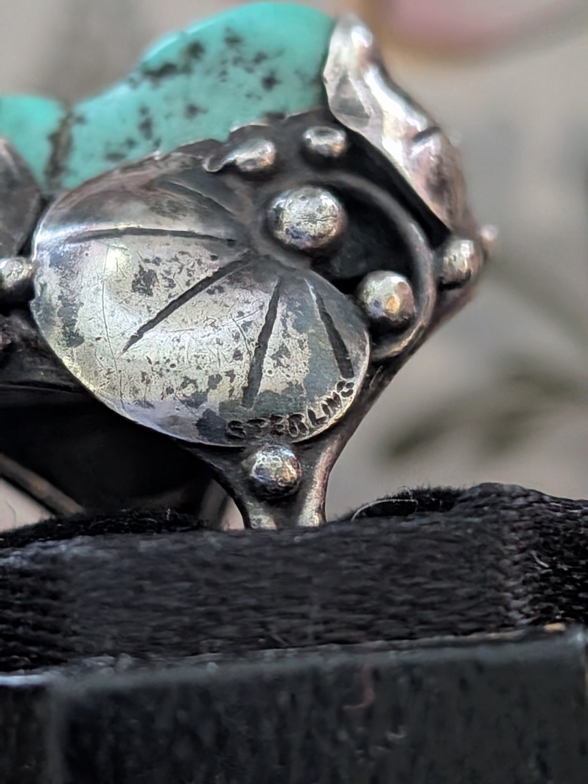 Vintage Mary Gage Turquoise & Sterling Ring- Lily Pad Motif
