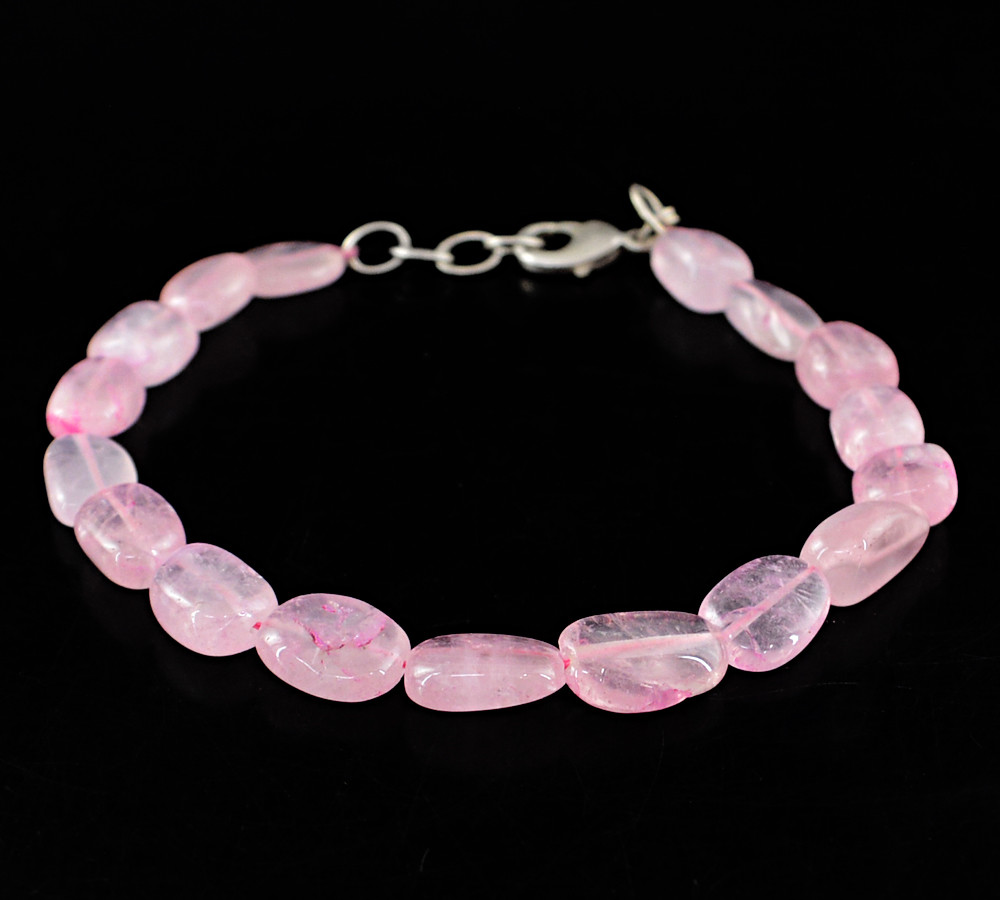 100.00 Cts Earth Mined 8 Inches Long Pink Rose Quartz Untreated Beads Bracelet